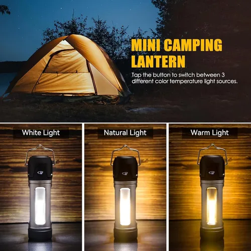 Vista 3 de Linterna magnética recargable con soporte y gancho, luz de campamento regulable con 3 colores, mini luz de trabajo LED estroboscópica SOS, luces