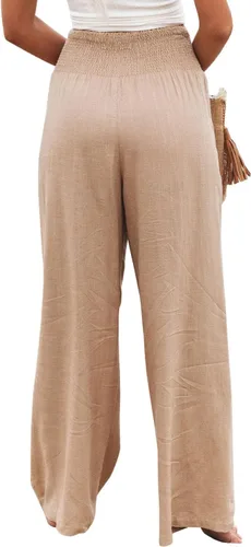 Vista 3 de GLIENST Pantalones palazzo casuales de pierna ancha para mujer, de cintura alta, fruncidos, con bolsillos, tallas S-XXL