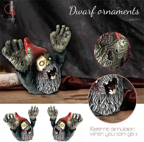 Vista 7 de Decoración de gnomos de jardín, gnomo aterrador de 4 pulgadas para decoración de Halloween, esculturas de jardín, figura de resina para jardín