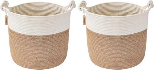 Vista 8 de Goodpick - Cesta tejida de yute para mantas, organización de ropa, cuerda de algodón, 40L Soft Blanket & Laundry Basket with Handles, Baby Toy
