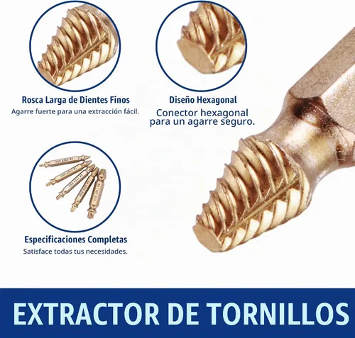 Vista 7 de WORKPRO Juego de 6 piezas de extractor de tornillos dañados, kit de extractor de pernos rotos con revestimiento de titanio, herramientas de remoción