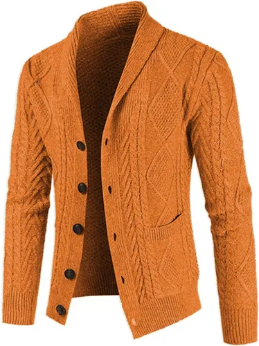 Vista 2 de JMIERR Men's Casual Long Sleeve Shawl Collar Buttons Down Cable Knit Cardigan Sweater with Pockets