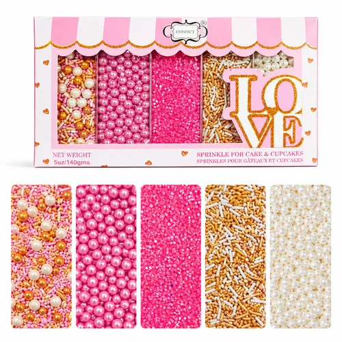 Vista 16 de Confect Gránulos decorativos para tartas Mezcla de grageas rosa intenso, rosa bebé y morado Azúcar brillante azul profundo Gránulos