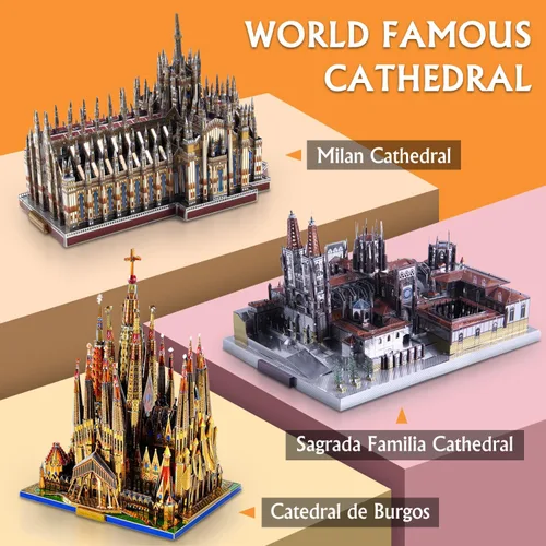 Vista 7 de Microworld Kits de modelos de rompecabezas de metal 3D, kit de construcción de modelos de arquitectura de la catedral de Milán de Italia