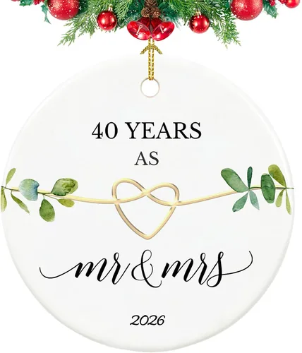 Vista 11 de Adorno de primer aniversario, regalos para el primer aniversario, regalos de boda de primer año para pareja, ella, él, adorno de cerámica de 2.9