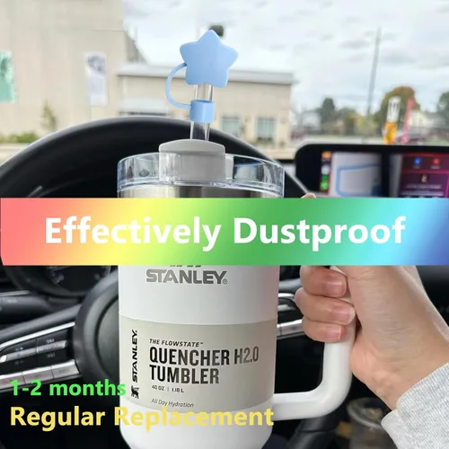 Vista 3 de Juego de 4 fundas de popote con diseño de estrella compatibles con vasos Stanley de 30 y 40 onzas, reutilizables, bonitas puntas de popote