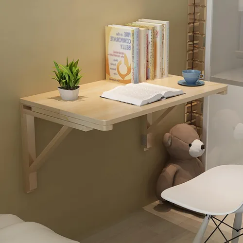 Vista 7 de Mesa plegable resistente para espacios pequeños, mesa plegable de madera maciza para lavandería, para montar en la pared, puede soportar 110 libras