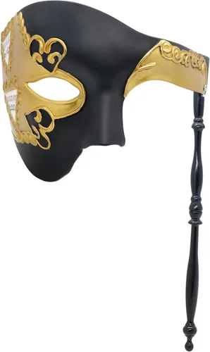 Vista 13 de Thmyo Handheld Half Face Men's Phantom Of The Opera Vintage Venetian Carnival Masquerade Mask with Holding Stick