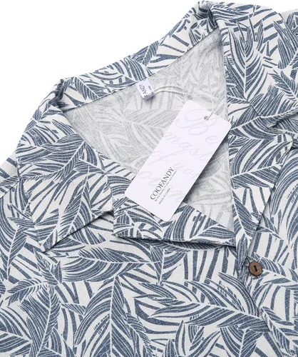 Vista 4 de COOFANDY Camisas hawaianas de algodón y lino, florales, tropicales, para festividades, con botones, para hombre
