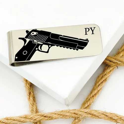 Vista 6 de Police Gun Money Clip Personalized Men's Wallet Initials Police Officer Gun Initials Money Wallet Personal Money Wallet Clip Police Weapon GUN-MONEY