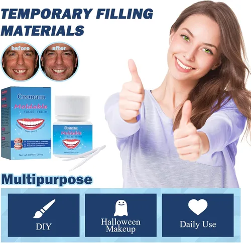 Vista 5 de Kit de reparación de dientes de 1.0 fl oz, kit de reemplazo de dientes temporales – Perlas moldeables de ajuste térmico para rellenar dientes