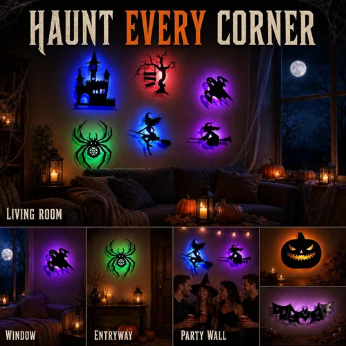 Vista 4 de 16 luces LED de pared de Halloween, decoraciones de silueta de murciélago 16pcs