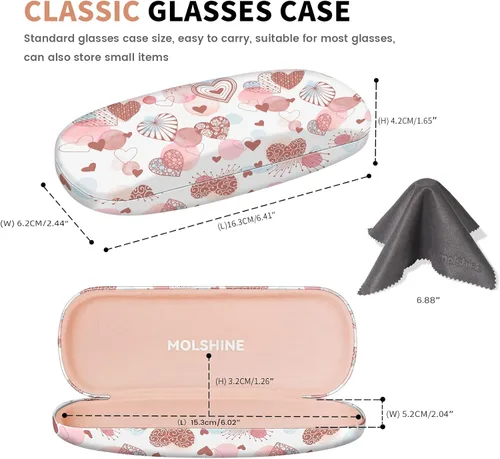Vista 2 de molshine Estuche rígido de piel sintética para gafas, estuche portátil de viaje para hombres, mujeres, niñas, viajes, estudio, trabajo
