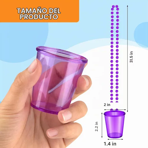 Vista 2 de 36 piezas de chupito en collar de cuentas, collares de vidrio de chupito, collar de vaso de chupito de plástico para suministros de novio y novia