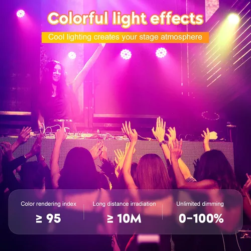 Vista 4 de U`King Luces de escenario, 18 x 18 W RGBW 4 en 1 LED DJ Par puede luz con efecto estroboscópico/lavado de escenario por DMX512 y iluminación