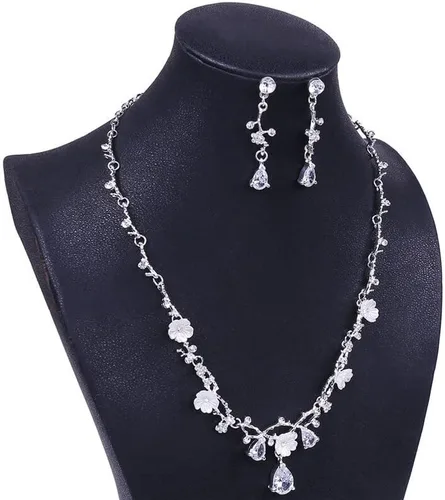 Vista 4 de Collar de flores tiaras nupciales conjuntos de joyería de moda corona pendientes gargantilla collar mujeres vestido de novia joyería conjunto