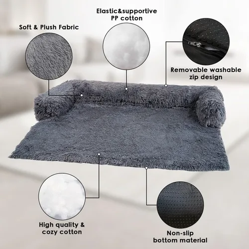 Vista 2 de Cama grande lavable extraíble para perros, sofá cama de felpa esponjosa, funda de sofá para perros con protector de muebles de aterrizaje