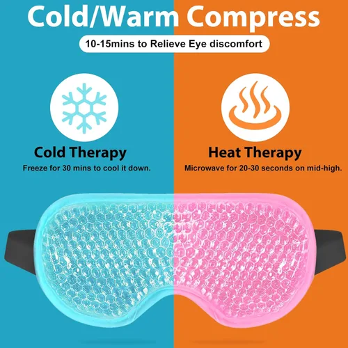 Vista 4 de Máscara de gel para ojos BeeVines, paquete de 2 máscaras de hielo refrescantes para ojos hinchados para hombres y mujeres, compresa fría y caliente