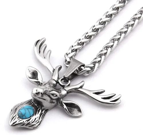 Vista 2 de BaviPower Collar de acero inoxidable con colgante de oso de jabalí, lobo vikingo, ciervo, oso, jabalí, león, tigre y león, protección potente