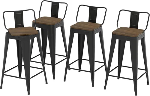 Vista 14 de Juego de 4 taburetes de bar giratorios de 24 pulgadas, taburetes de bar industriales con patas de metal resistentes, taburetes de bar con respaldo