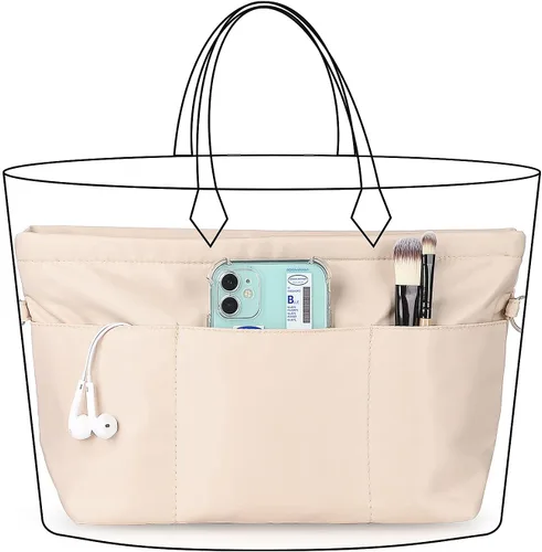 Vista 4 de Organizador de bolso de nailon, organizador de bolso, bolsa moldeadora en bolsa (beige, mediano)