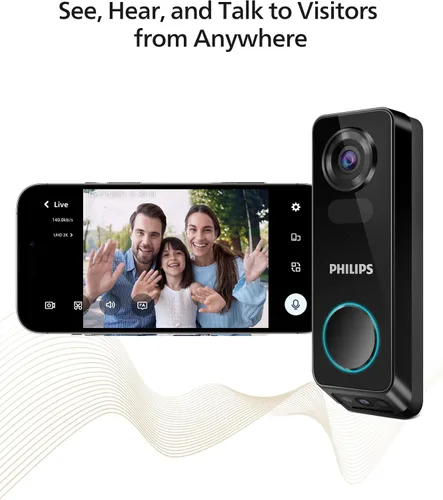 Vista 6 de PHILIPS Timbre de video de doble cámara inalámbrico, 2K con HDR, cámara de seguridad, timbre de video Wi-Fi con timbre, sin tarifas mensuales