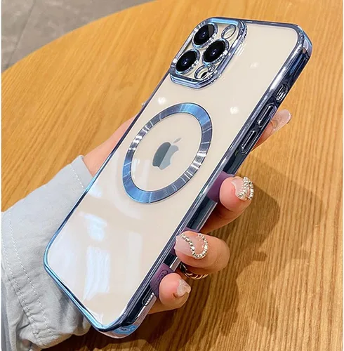 Vista 8 de Funda magnética transparente para iPhone 14 Pro con protector de lente de cámara, funda de protección completa compatible con MagSafe elegante funda