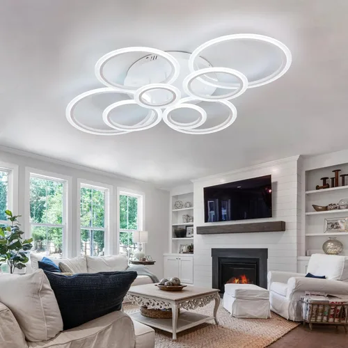 Vista 5 de Lámpara de techo LED moderna de 41 pulgadas con control remoto regulable de 8 anillas, lámpara de techo blanca empotrada para sala de estar