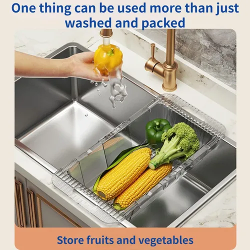 Vista 4 de Cesta coladora para colgar sobre el fregadero, lava verduras y frutas, drena pasta cocida y platos secos, coladores y coladores extensibles