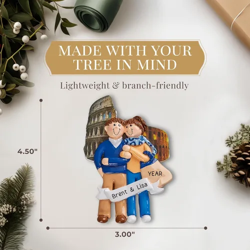 Vista 4 de Adorno personalizado de Roma Italia 2026 Adornos de Navidad personalizados 24 horas grabados con láser para pareja Regalo de recuerdo de viaje