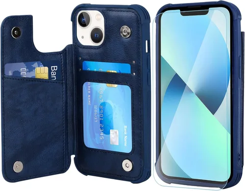 Vista 23 de VANAVAGY Funda tipo cartera compatible con iPhone 13 Mini para mujeres y hombres, funda de piel sintética con tapa para teléfono compatible con Negro