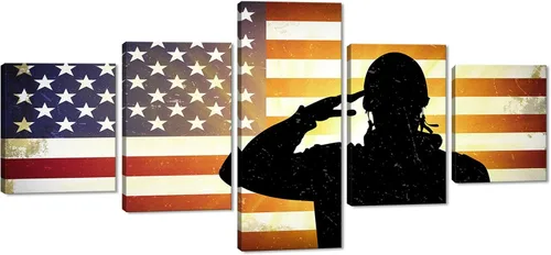 Vista 32 de Cuadros decorativos para pared de sala de estar, impresión en lienzo, retro, vintage, bandera estadounidense estadounidense y pintura moderna
