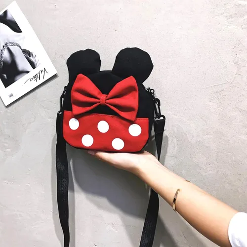 Vista 2 de Linda bolsa cruzada de Minnie Mouse para niñas pequeñas mini bolso cruzado de Disney para niños bolso cruzado de hombro para niños pequeños Rojo