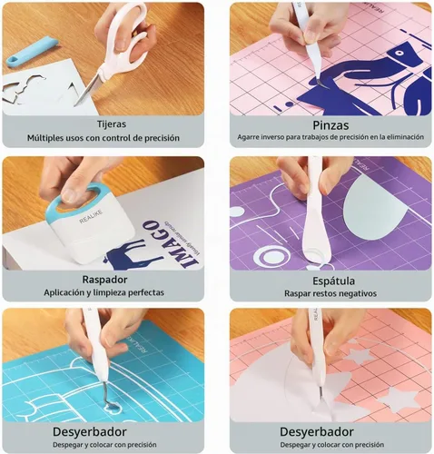 Vista 3 de REALIKE Juego de herramientas de deshierbe de vinilo, kit de herramientas de vinilo para manualidades, raspador, espátula, pinzas, herramienta