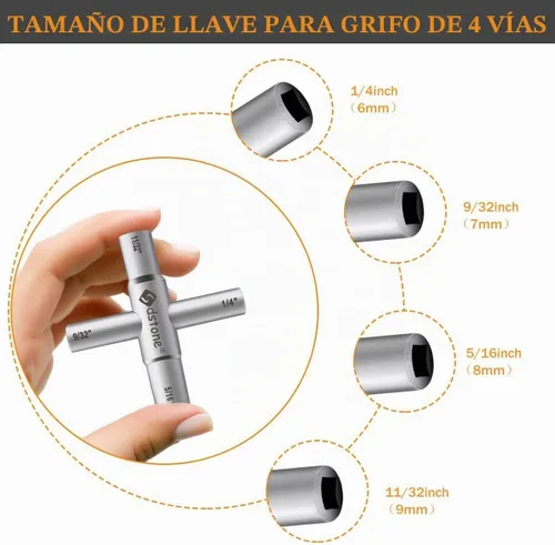 Vista 2 de Sdstone Llave Sillcock de 4 vías, llave de agua de acero, para válvula, grifo y espigas, 1 paquete