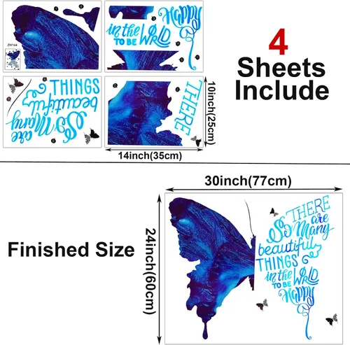 Vista 2 de Maydahui Adhesivo decorativo para pared con diseño de mariposa azul, con frases inspiradoras (24 x 30 pulgadas), removible, grande, motivacional