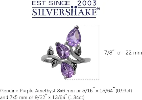 Vista 3 de Silvershake Anillo de hoja de derivación de plata de ley 925 de amatista natural con 3 piedras de 2.33 quilates