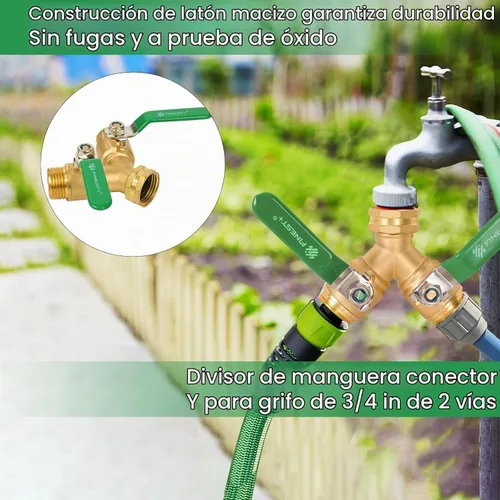 Vista 7 de Divisor de Manguera de Jardín de 2 Vías, Divisor de Válvula Y de Latón Resistente para Manguera de Jardín con Mango Largo de Acero Inoxidable