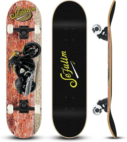 Vista 11 de 31 x 8 Inch Complete Skateboard 7 Layer Canadian Maple Double Kick Deck Concave Cruiser Trick Skateboard for Boys Girls Teens Adults Beginner