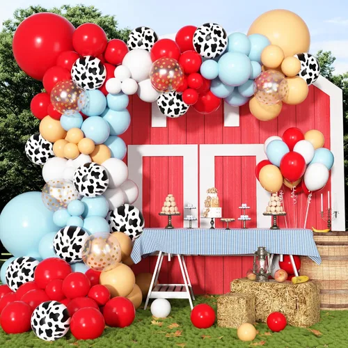 Vista 11 de Kit de Arco de Guirnalda de Globos de Vaquero Occidental de 170 Piezas, Globos de Confeti Negro y Marrón con Estampado de Vaca para Granja