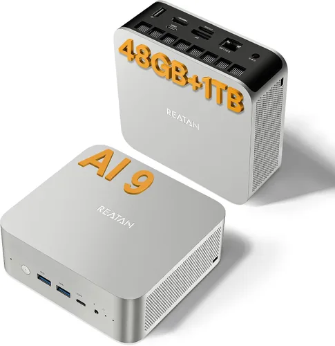 Vista 12 de Reatan X7 Mini PC para juegos, AMD Ryzen 7 255 (8C/16T, hasta 4,9 GHz) Radeon 780M 48GB RAM DDR5 + 1TB SSD Hasta 8K Pantalla Cuádruple Computadoras