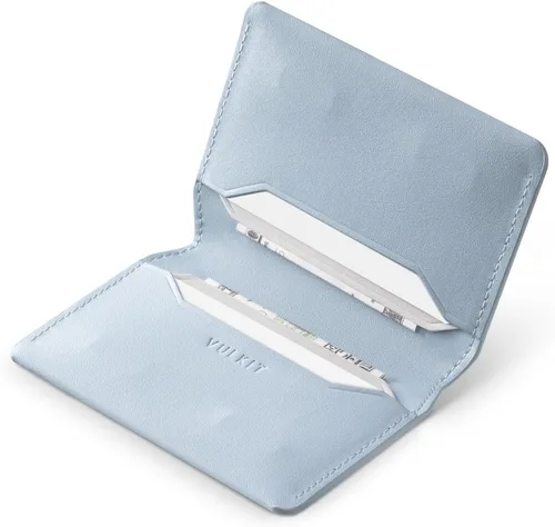 Vista 16 de VULKIT Cartera delgada minimalista con bloqueo RFID de cuero para tarjetero de tarjetas de crédito con bolsillo frontal y cierre magnético, Marrón