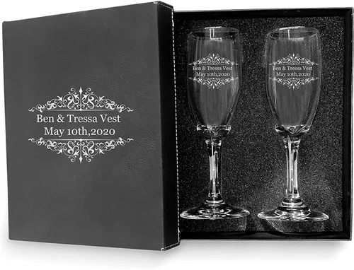 Vista 17 de Juego de 2 copas de champán para dama de honor, copas de champán personalizadas para damas de honor, copas de champán para damas de honor