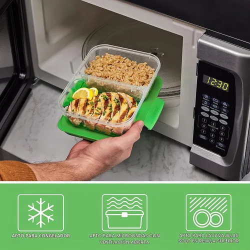 Vista 6 de Sistema Nest It - Recipientes de almacenamiento de alimentos para preparación de comidas con tapas, 2 compartimentos, 3.7 tazas, plástico, paquete