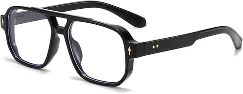 Vista 13 de PORADAY Gafas de Bloqueo de Luz Azul para Mujeres y Hombres Estilo Retro Cuadrado de los Años 70 Gafas de Aviador Gafas Rectangulares para gris