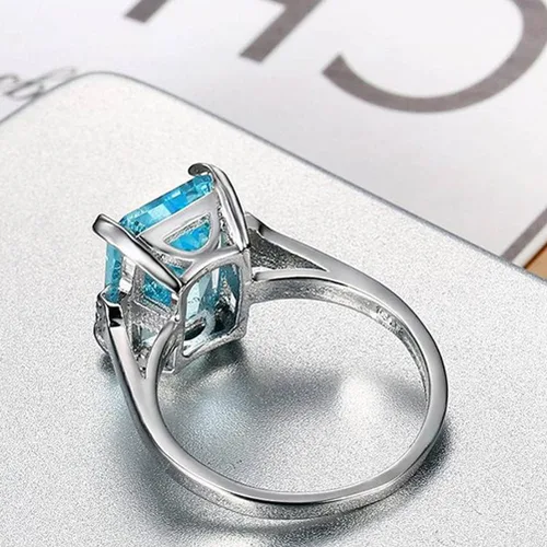 Vista 3 de Anillos de gemas para mujeres, adolescentes y niñas, chapados en oro grueso, plateado, ovalados, redondos, cuadrados, esmeralda, circonita cúbica
