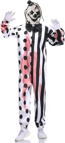 Vista 3 de nezababycos Disfraz de payaso aterrador de Halloween para fiesta de cosplay trajes de Joker para hombres adultos overol de látex