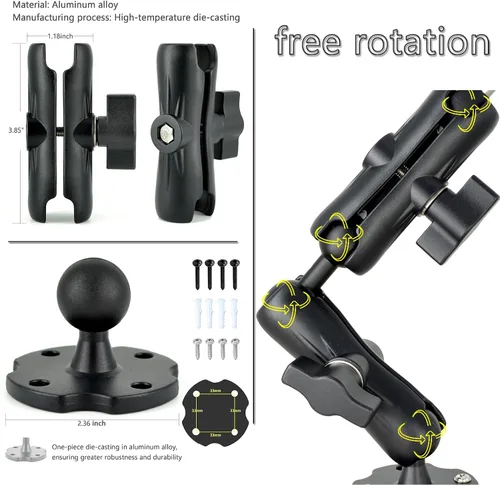 Vista 3 de VAUBORTTI Soporte de aluminio resistente para tablet de doble brazo con base de taladro de rotación de 360° de 4 puntos, se adapta a tabletas de 6.5
