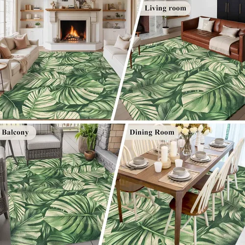 Vista 5 de 6x9 Area Rugs for Living Room, Tropical Leaves Non-Slip Area Rugs for Living Room Bedroom Entryway, Watercolor Retro Country Summer Leaf Washable