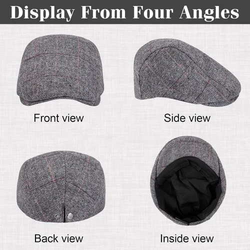 Vista 3 de IMMEE Double2cm 2 Pack Newsboy Cap for Men Adjustable Herringbone Tweed Wool Hats Blend Flat Cap Ivy Cabbie Driving Hat